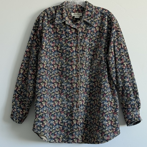 VTG Eddie Bauer Corduroy Shirt Floral Button Front Woman M Shacket - Picture 2 of 8